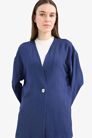 DeFacto Relax Fit V Yaka Krinkıl Kumaş Uzun Kollu Tesetür Tunik E7983AX25SMNV241