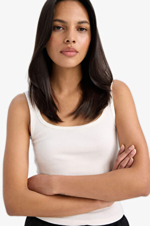 DeFacto Slim Fit Dar Kesim Basic Düz Yuvarlak Yaka Fitilli Kaşkorse Atlet E5540AX25SMWT32