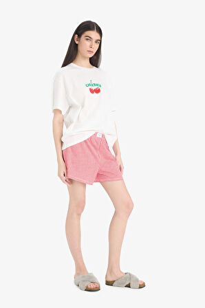 Regular Fit Pijama Takımı Kısa Kollu Baskılı Pijama Üstü Esnek Belli Şort Pijama Altı-Fall in Love