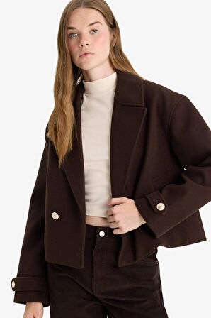 Regular Fit Düğmeli Kaşe Kaban