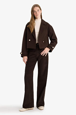 Regular Fit Düğmeli Kaşe Kaban