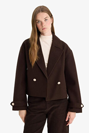 Regular Fit Düğmeli Kaşe Kaban