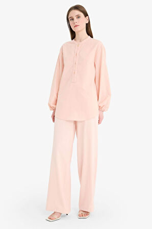 Wide Leg Keten Karışımlı Geniş Paça Pantolon