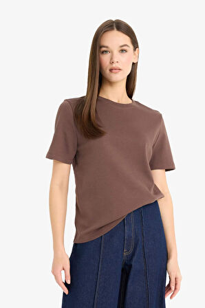 	Regular Fit Bisiklet Yaka Basic Düz Kalın Kumaş Kısa Kollu Tişört