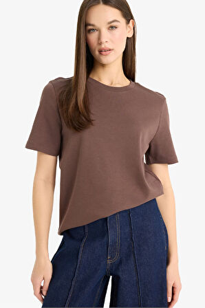 	Regular Fit Bisiklet Yaka Basic Düz Kalın Kumaş Kısa Kollu Tişört