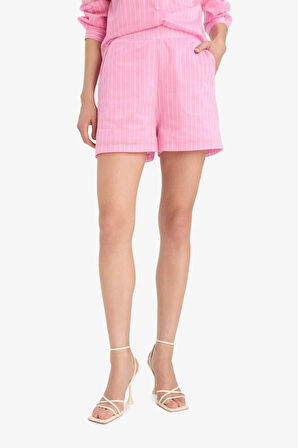 DeFacto x Afra Yüksek Bel Cepli Düz Paça Çizgili Şort F0465AX25SMPN227