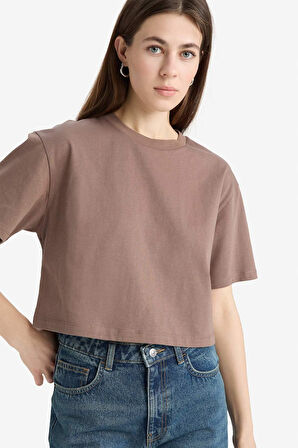 DeFacto Boxy Fit Bisiklet Yaka Basic Düz Penye Kısa Kollu Tişört C7459AX25SMBN532