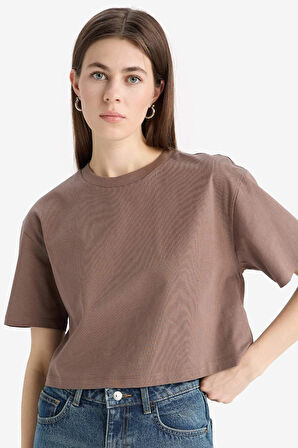 DeFacto Boxy Fit Bisiklet Yaka Basic Düz Penye Kısa Kollu Tişört C7459AX25SMBN532