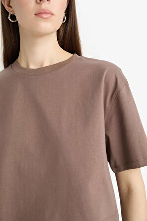 DeFacto Boxy Fit Bisiklet Yaka Basic Düz Penye Kısa Kollu Tişört C7459AX25SMBN532