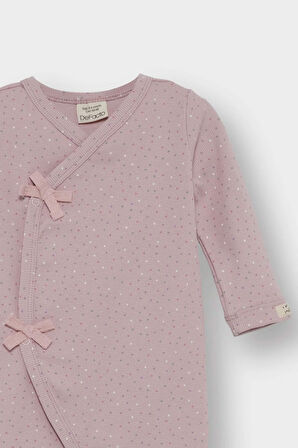 Kız Bebek Yenidoğan Puantiyeli Fitilli Kaşkorse Uzun Kollu Tulum