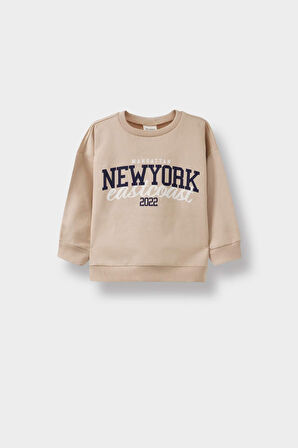 Erkek Bebek Bisiklet Yaka Baskılı İçi Yumuşak Tüylü 2'li Sweatshirt