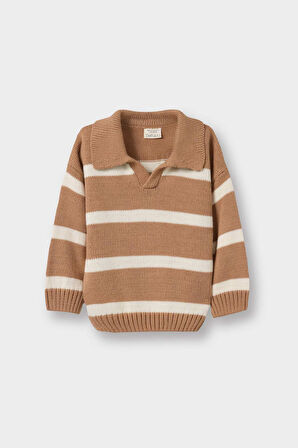 Erkek Bebek Polo Yaka Çizgili Kazak