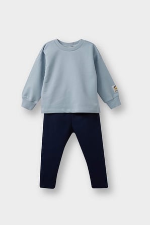 Erkek Bebek 2'li Takım Etiket Baskılı Sweatshirt Eşofman Altı