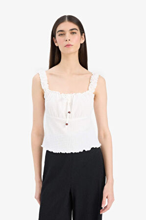 DeFacto Slim Fit Dar Kesim Kare Yaka Bürümcük Beyaz Atlet F3186AX25SMWT16