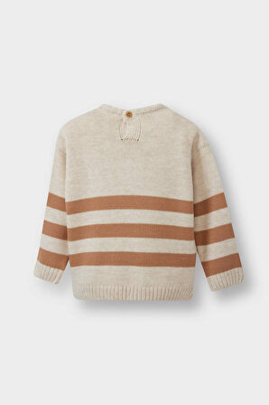 Erkek Bebek Bisiklet Yaka Kaplan Baskılı Çizgili Triko Kazak