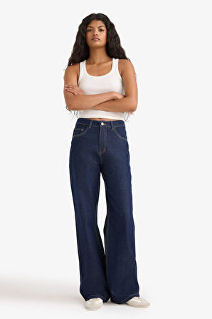 Straight Wide Yüksek Bel Düz Paça Uzun Jean Pantolon