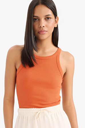 Slim Fit Dar Kesim Halter Yaka Basic Düz  Fitilli Kaşkorse Atlet
