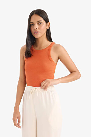 Slim Fit Dar Kesim Halter Yaka Basic Düz  Fitilli Kaşkorse Atlet