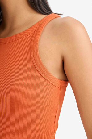 Slim Fit Dar Kesim Halter Yaka Basic Düz  Fitilli Kaşkorse Atlet