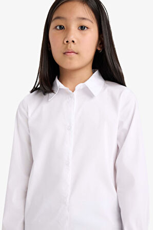 Kız Çocuk Okula Dönüş Slim Fit Dar Kesim Bengalin Uzun Kollu Gömlek