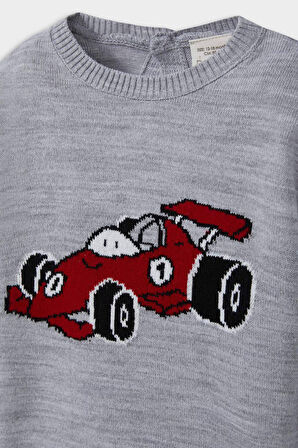 Erkek Bebek Bisiklet Yaka Araba Baskılı Kazak