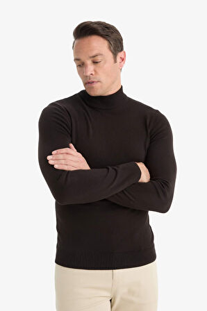 Slim Fit Dar Kesim Balıkçı Yaka Basic Düz Triko Kazak