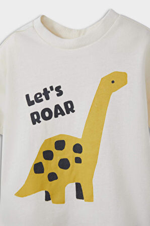 Erkek Bebek 2'li Takım Dinazor Baskılı Kısa Kollu Tişört Eşofman Altı 