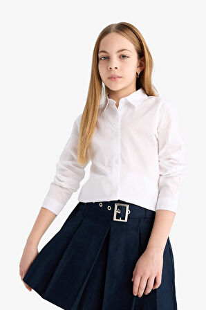 Kız Çocuk Okula Dönüş Regular Fit Poplin Uzun Kollu Gömlek