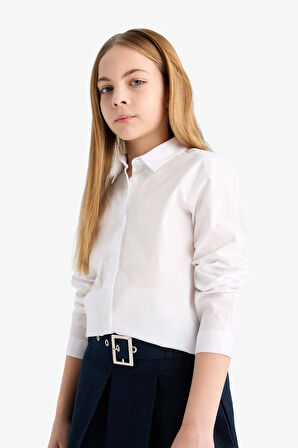 Kız Çocuk Okula Dönüş Regular Fit Poplin Uzun Kollu Gömlek