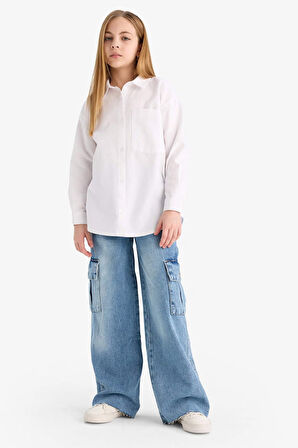 Kız Çocuk Okula Dönüş Oversize Geniş Kalıp Oxford Uzun Kollu Gömlek