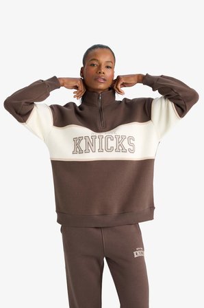 DeFacto Aırtech NBA New York Knicks Oversize Geniş Kalıp Yarım Fermuarlı Sporcu Sweatshirt E9693AX25AUBN335