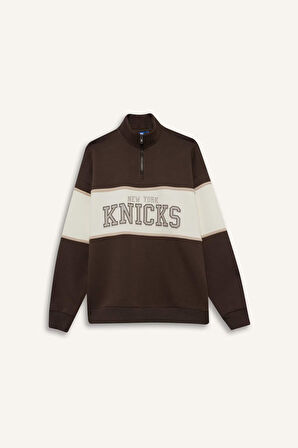 DeFactoFit NBA New York Knicks Oversize Fit Yarım Fermuarlı Sporcu Sweatshirt