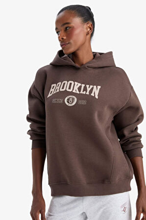 DeFactoFit NBA Brooklyn Nets Oversize Fit Kapüşonlu Sporcu Sweatshirt