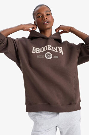 DeFactoFit NBA Brooklyn Nets Oversize Fit Kapüşonlu Sporcu Sweatshirt