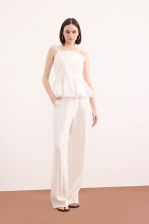 DeFacto Fitted Volanlı Poplin Askılı Beyaz Bluz F2317AX25SMWT32
