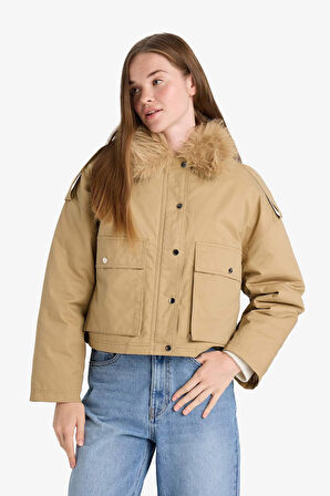 Su Geçirmez Regular Fit Kapüşonlu Pamuklu Mont