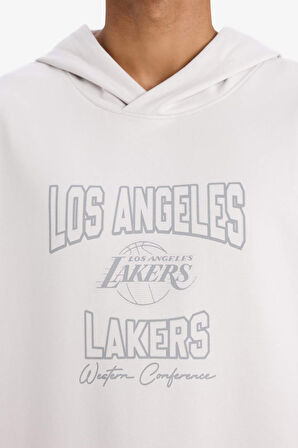 DeFactoFit NBA Los Angeles Lakers Boxy Fit Kapüşonlu Sırt Baskılı Kısa Kollu Tişört