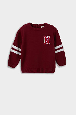 Erkek Bebek Bisiklet Yaka Baskılı Kazak