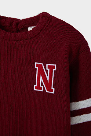 Erkek Bebek Bisiklet Yaka Baskılı Kazak