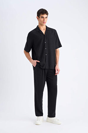 Yazlık Viskon Jogger Pantolon Regular Fit Normal Kesim Keten Karışımlı Düz Paça Cepli