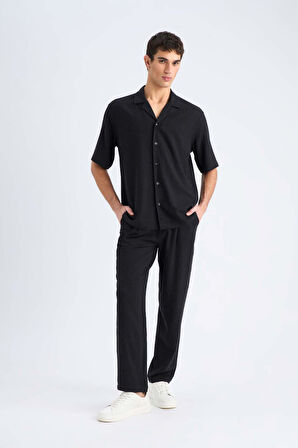 DeFacto Yazlık Viskon Jogger Pantolon Regular Fit Normal Kesim Keten Karışımlı Düz Paça Cepli B4867AX25SMBK81