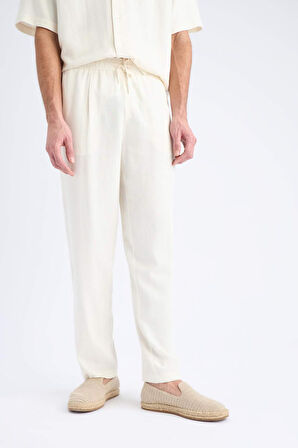 Yazlık Viskon Jogger Pantolon Regular Fit Normal Kesim Keten Karışımlı Düz Paça Cepli