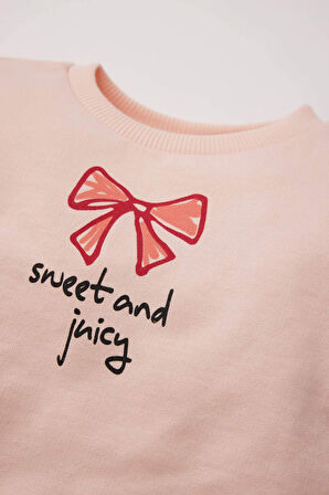 DeFacto Kız Bebek Bisiklet Yaka Baskılı İçi Yumuşak Tüylü Sweatshirt E2944A525SPPN212