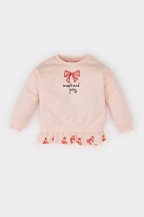 DeFacto Kız Bebek Bisiklet Yaka Baskılı İçi Yumuşak Tüylü Sweatshirt E2944A525SPPN212