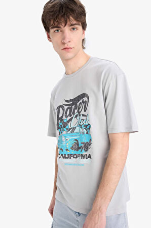 DeFacto %100 Pamuk Boxy Fit Bisiklet Yaka Baskılı Kısa Kollu Tişört D5586AX25SPGR91