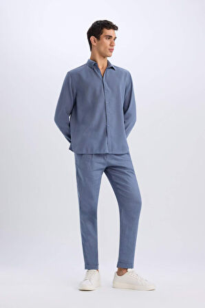 %100 Keten Normal Kesim Crop Duble Paça Yazlık Kumaş Pantolon