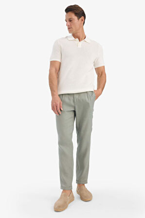 %100 Keten Normal Kesim Crop Duble Paça Yazlık Kumaş Pantolon