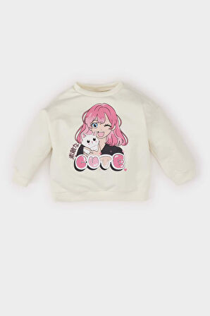 DeFacto Kız Bebek Bisiklet Yaka Kız Baskılı Sweatshirt E2948A525SPER134