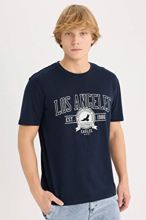 Regular Fit Bisiklet Yaka Baskılı Kısa Kollu Tişört