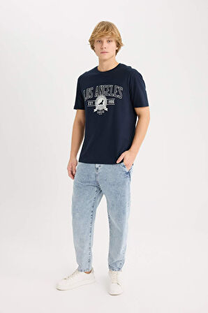 Regular Fit Bisiklet Yaka Baskılı Kısa Kollu Tişört